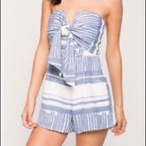 Blue/white strapless romper